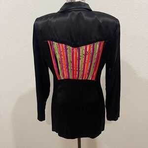 COCO BIANCO Black‎ Blazer Jacket  Back Colorful Buttons 9/10